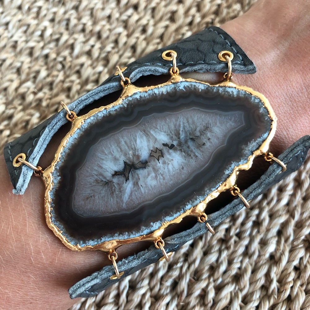 Agate & Leather Cuff
